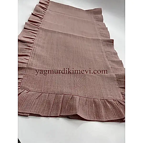 Naturel fırfırlı keten kumaş masa örtüsü zarif tasarımı ile