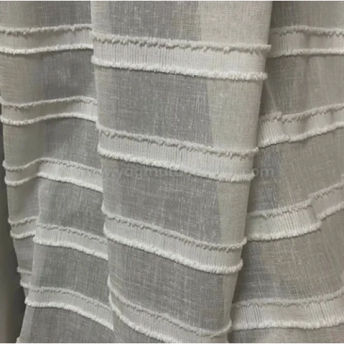 Düz Çizgi Desenli Püsküllü Lüks Keten Tül Perde