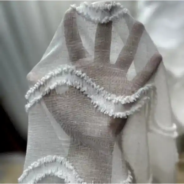  Dalga desenli püsküllü keten tül perde – lüks ağır gramajlı modern klasik model