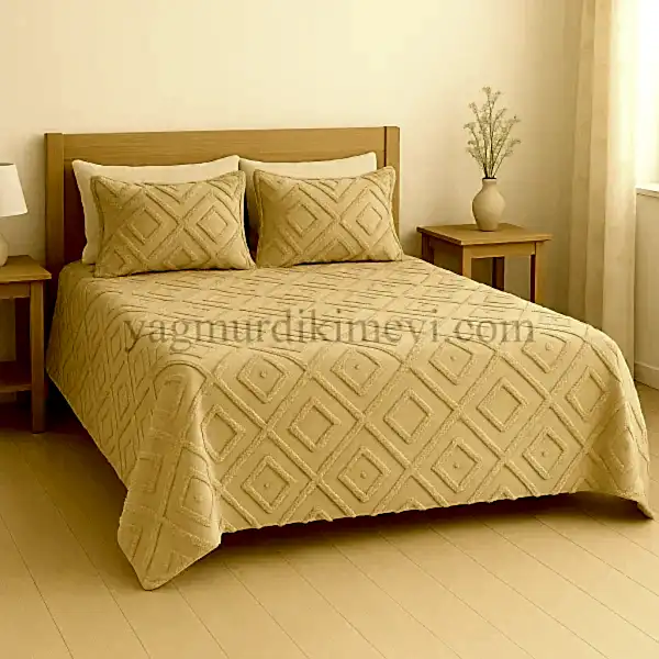 püsküllü yatak örtüsü seti – 3 parçalı %100 pamuk