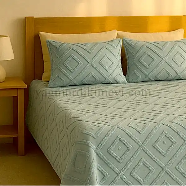 püsküllü yatak örtüsü seti – 3 parçalı %100 pamuk