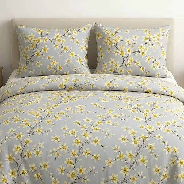 Mira çiçekli pamuk nevresim takımı sarı desenli - Yağmur Dikim Evi