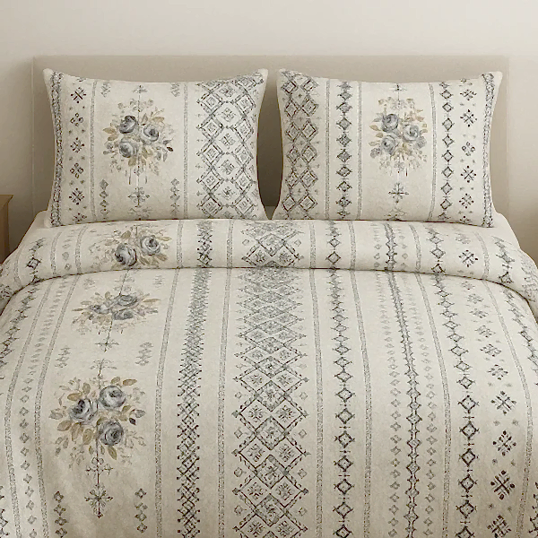 Deva çiçekli pamuk nevresim takımı gri desenli - Yağmur Dikim Evi