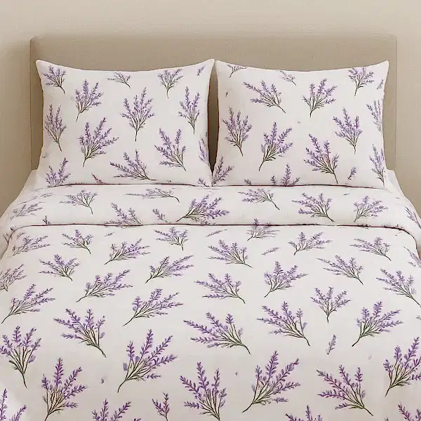 Sare çiçekli pamuk nevresim takımı mor desenli - Yağmur Dikim Evi