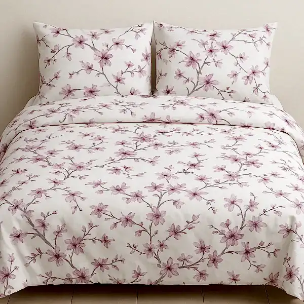 Ergül çiçekli pamuk nevresim takımı pembe desenli - Yağmur Dikim Evi