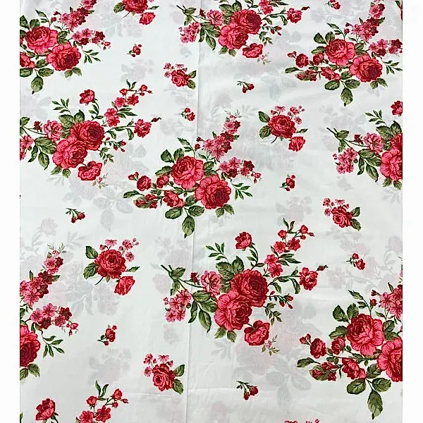 Flora çiçekli pamuk nevresim takımı kırmızı desenli - Yağmur Dikim Evi